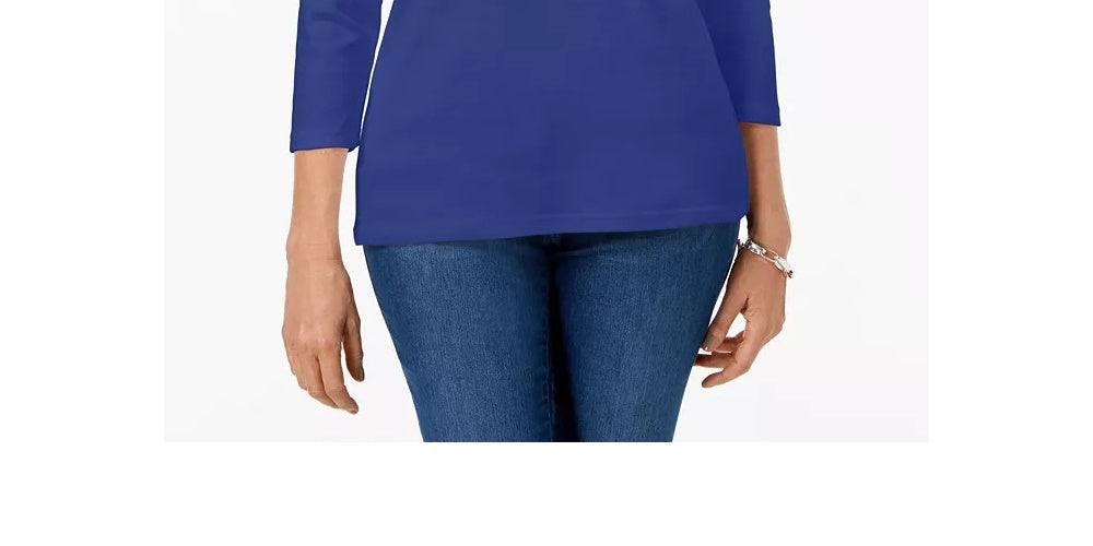 Karen Scott Women's Scoop-Neck Top Blue Size Small