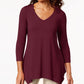 JM Collection Women's V Neck Handkerchief Hem Top Red Size Small
