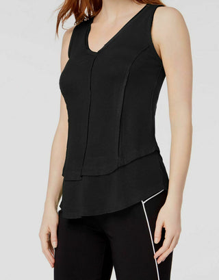 Bar III Women's Ribbed Layered Look V Neck Top Black Size X-Small