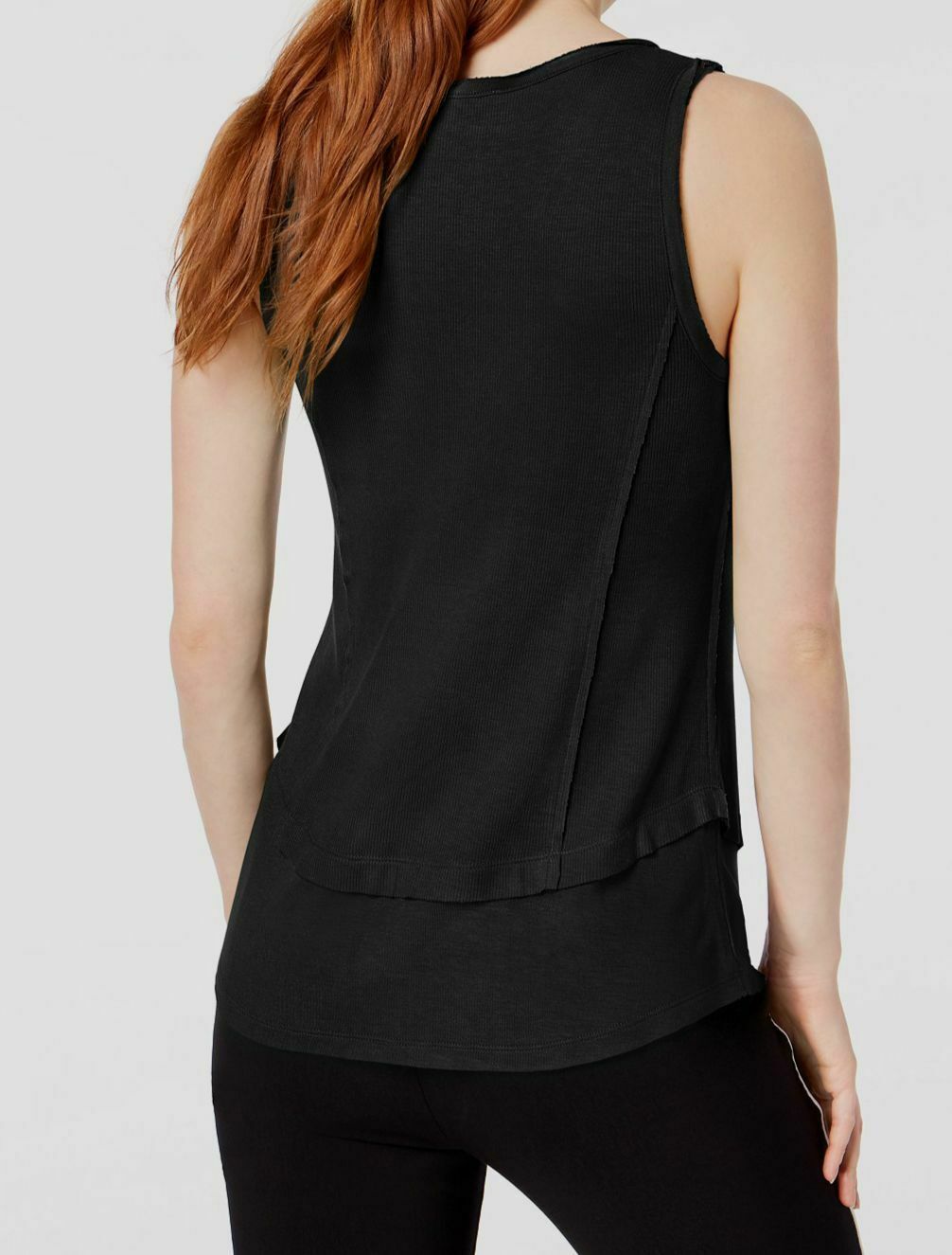 Bar III Women's Ribbed Layered Look V Neck Top Black Size X-Small