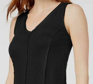 Bar III Women's Ribbed Layered Look V Neck Top Black Size X-Small