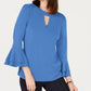 Charter Club Women's Bell-Sleeve Keyhole Top Blue Size X-Small