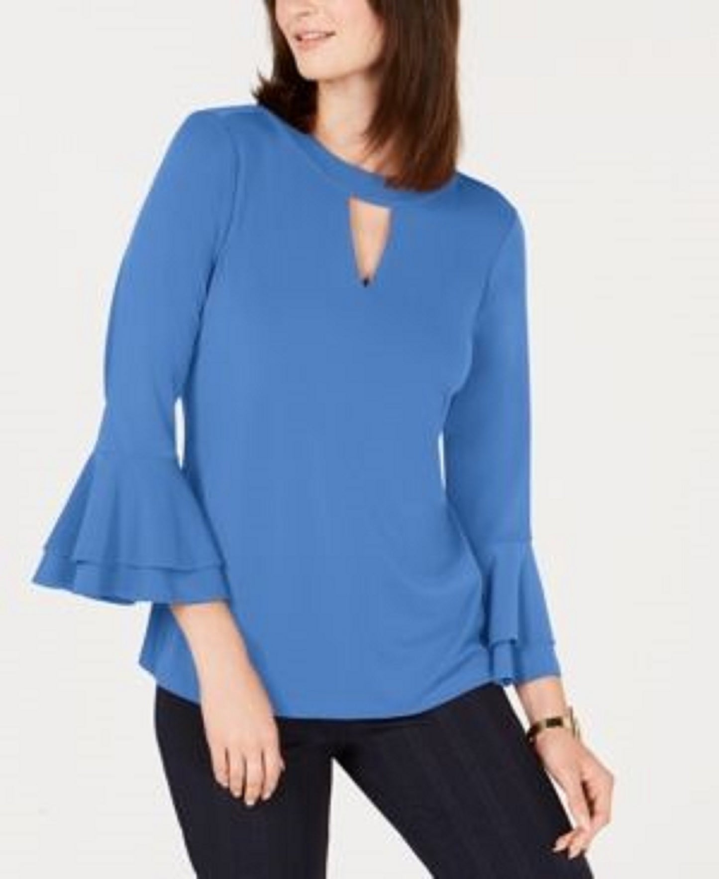 Charter Club Women's Bell-Sleeve Keyhole Top Blue Size X-Small