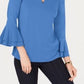 Charter Club Women's Bell-Sleeve Keyhole Top Blue Size X-Small
