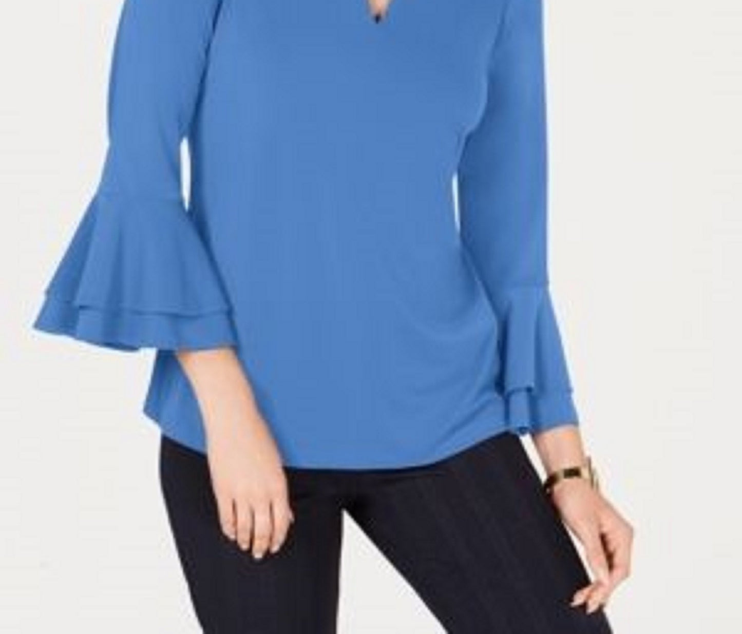 Charter Club Women's Bell-Sleeve Keyhole Top Blue Size X-Small