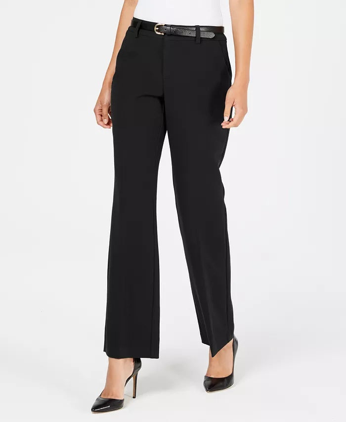Charter Club Women's Belted Tummy-Control Trousers Black Size 12