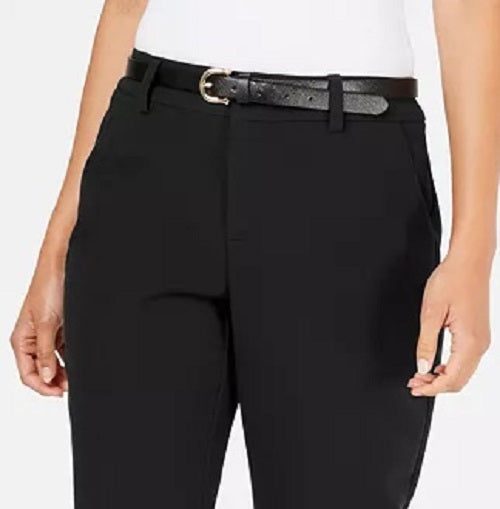 Charter Club Women's Belted Tummy-Control Trousers Black Size 12