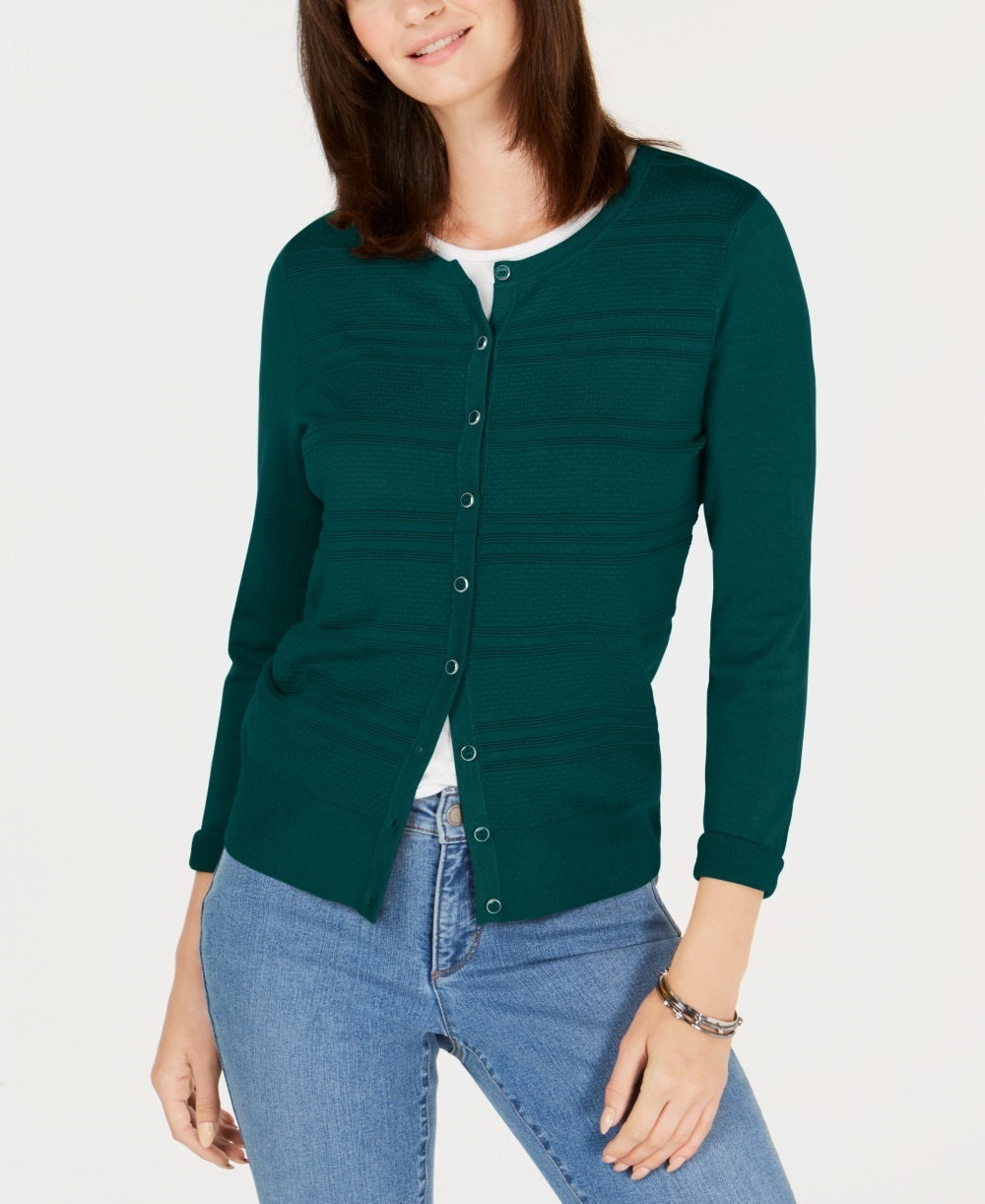Charter Club Women's Textured Cardigan Green Size X-Small