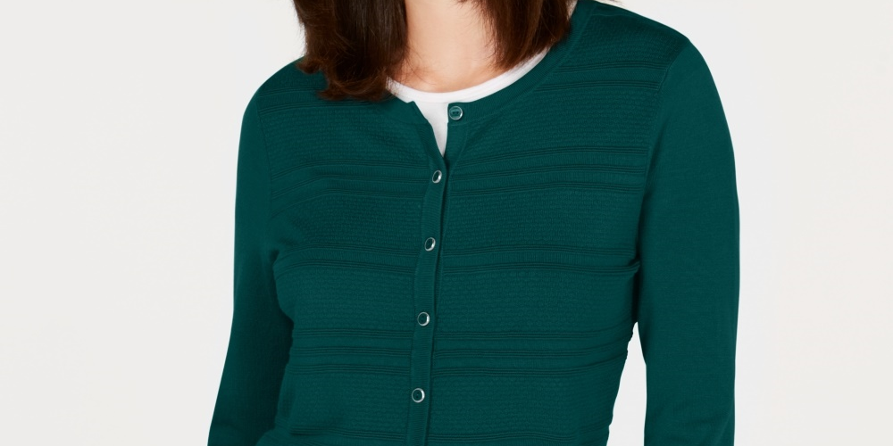 Charter Club Women's Textured Cardigan Green Size XX-Large