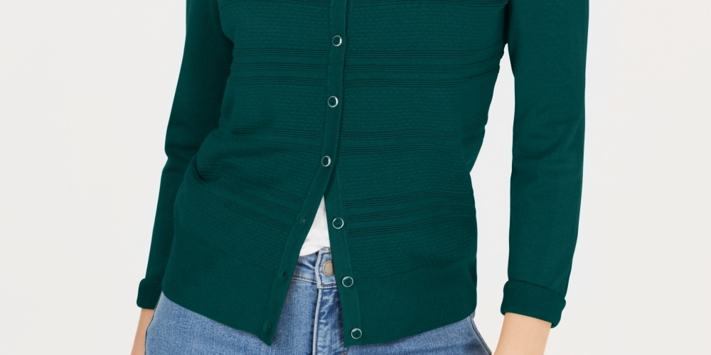 Charter Club Women's Textured Cardigan Green Size XX-Large