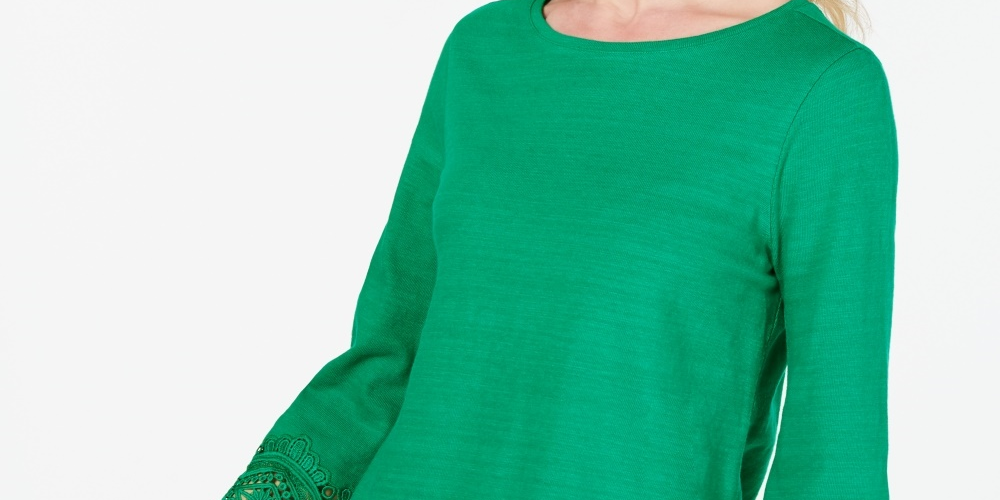 Charter Club Women's Cotton Lace Trim Top Green Size X-Large