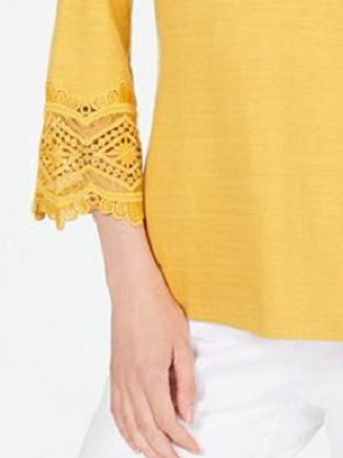 Charter Club Women's Cotton Lace-Trim Top Gold Size XX-Large