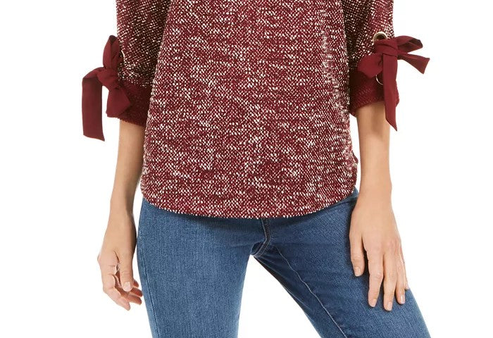Charter Club Women's 3/4 Sleeve Bow Trim Top Wine Size X-Large