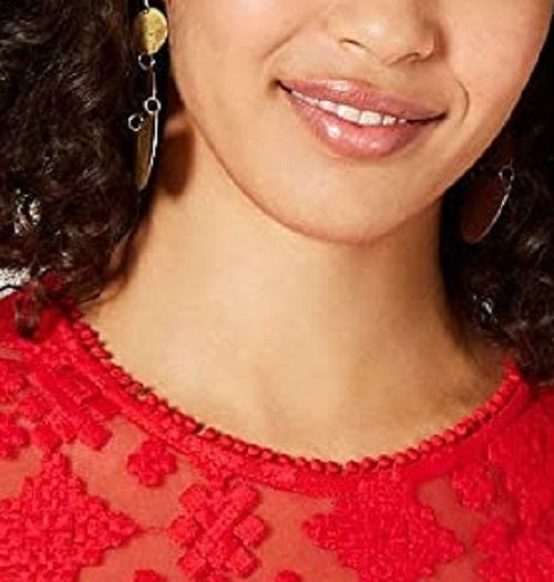 Style & Co Women's Lace-Trim Swing Top Wine Size X-Small