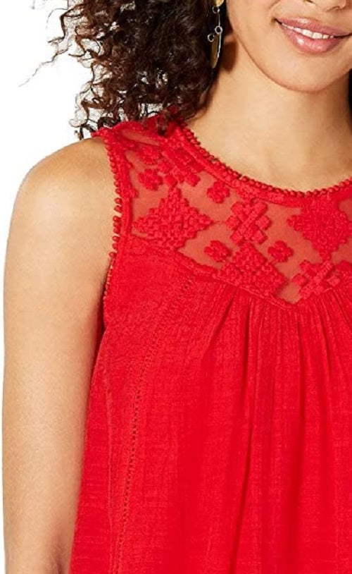 Style & Co Women's Lace-Trim Swing Top Wine Size X-Small
