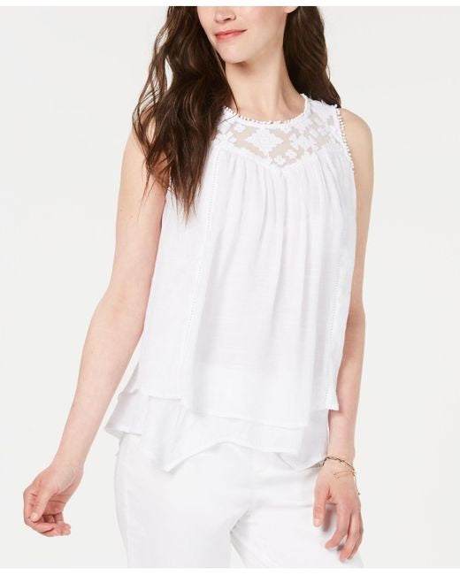 Style & Co Women's Lace-Trim Swing Top White Size X-Small