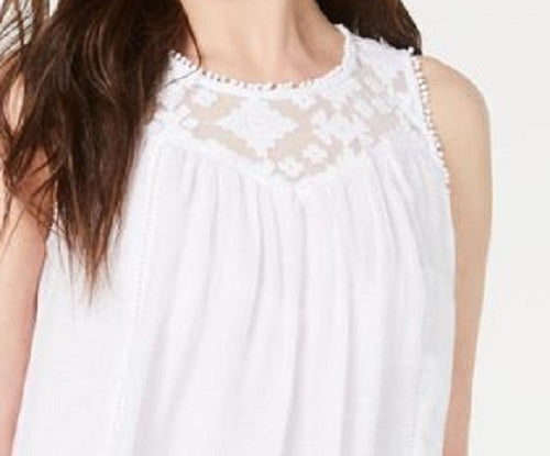 Style & Co Women's Lace-Trim Swing Top White Size X-Small