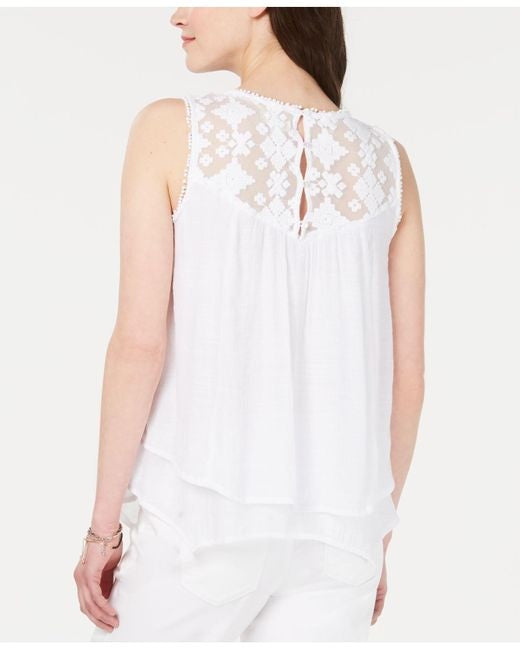Style & Co Women's Lace-Trim Swing Top White Size X-Small