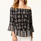 Style & Co Women's Printed Off-The-Shoulder Top Black Size X-Small