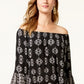 Style & Co Women's Printed Off-The-Shoulder Top Black Size X-Small