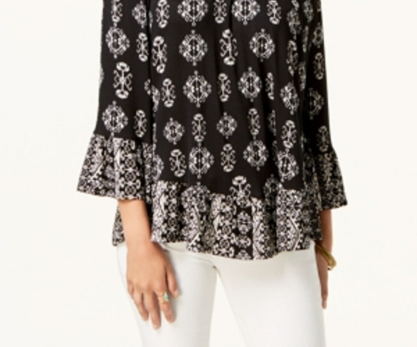 Style & Co Women's Printed Off-The-Shoulder Top Black Size X-Small