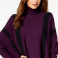 Alfani Women's Petite Striped Poncho Sweater Dark Purple Size Petite