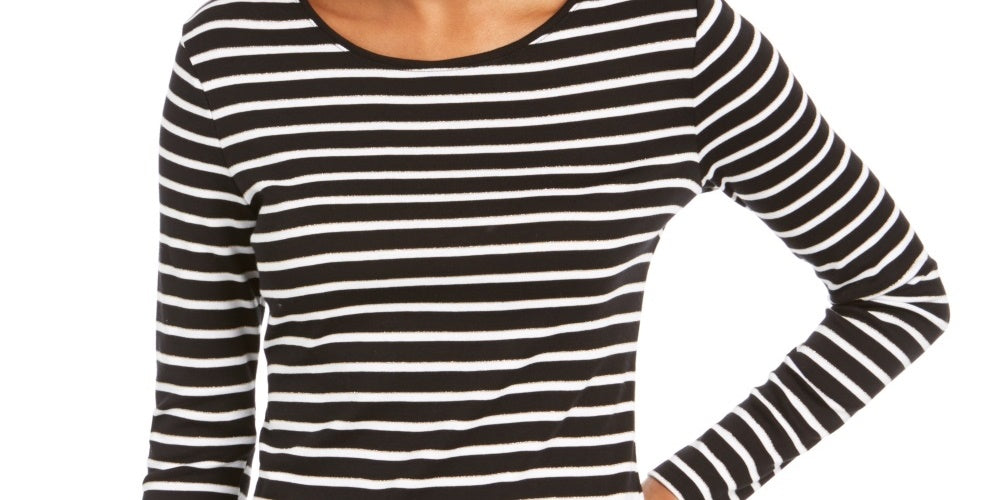 Charter Club Women's Metallic Stripe Top Black Size Large