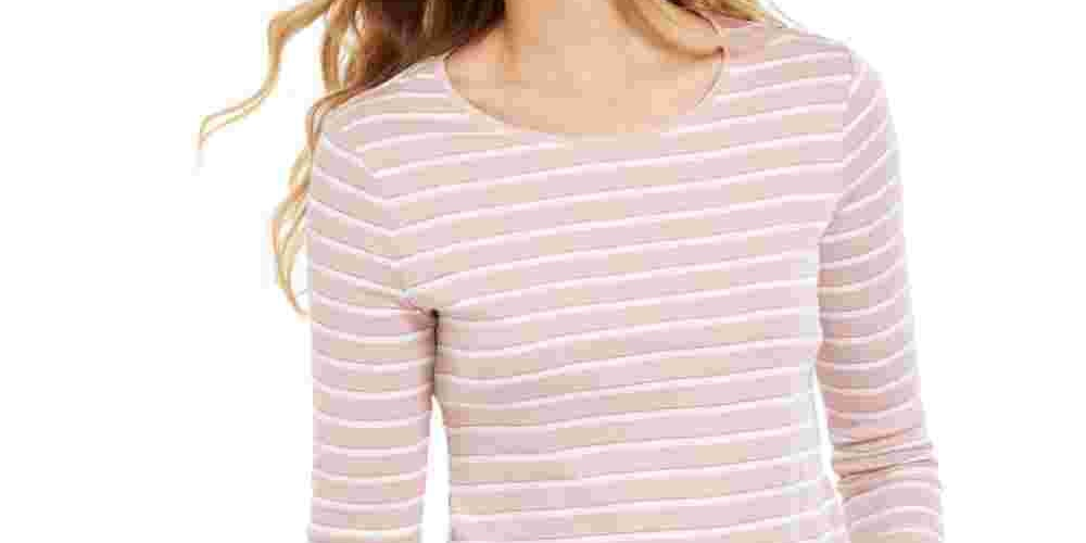 Charter Club Women's Metallic-Stripe Top Pink Size X-Large