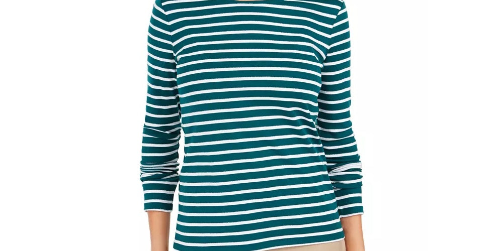 Charter Club Women's Metallic Stripe Top White Size X-Large