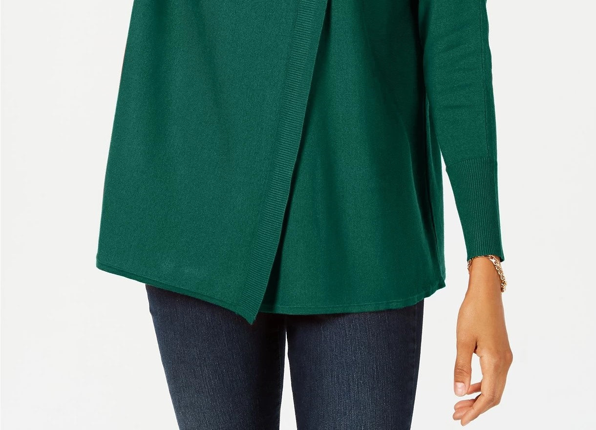 JM Collection Women's Faux Wrap Cowl Neck Sweater Green Size XX-Large
