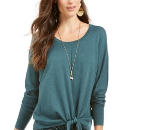 Style & Co Women's Tie Front Sweater Green Size X-Large