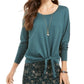 Style & Co Women's Tie Front Sweater Green Size Petite