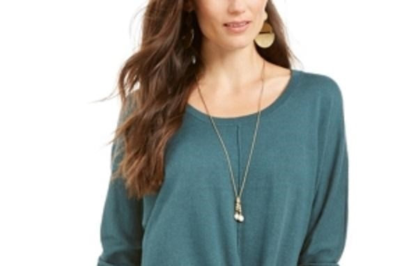 Style & Co Women's Tie Front Sweater Green Size Petite