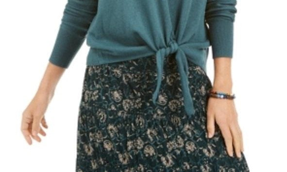 Style & Co Women's Tie Front Sweater Green Size Petite