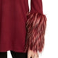 Alfani Women's Mock Neck Faux-Fur Trim Pullover Sweater Dark Red Size Small
