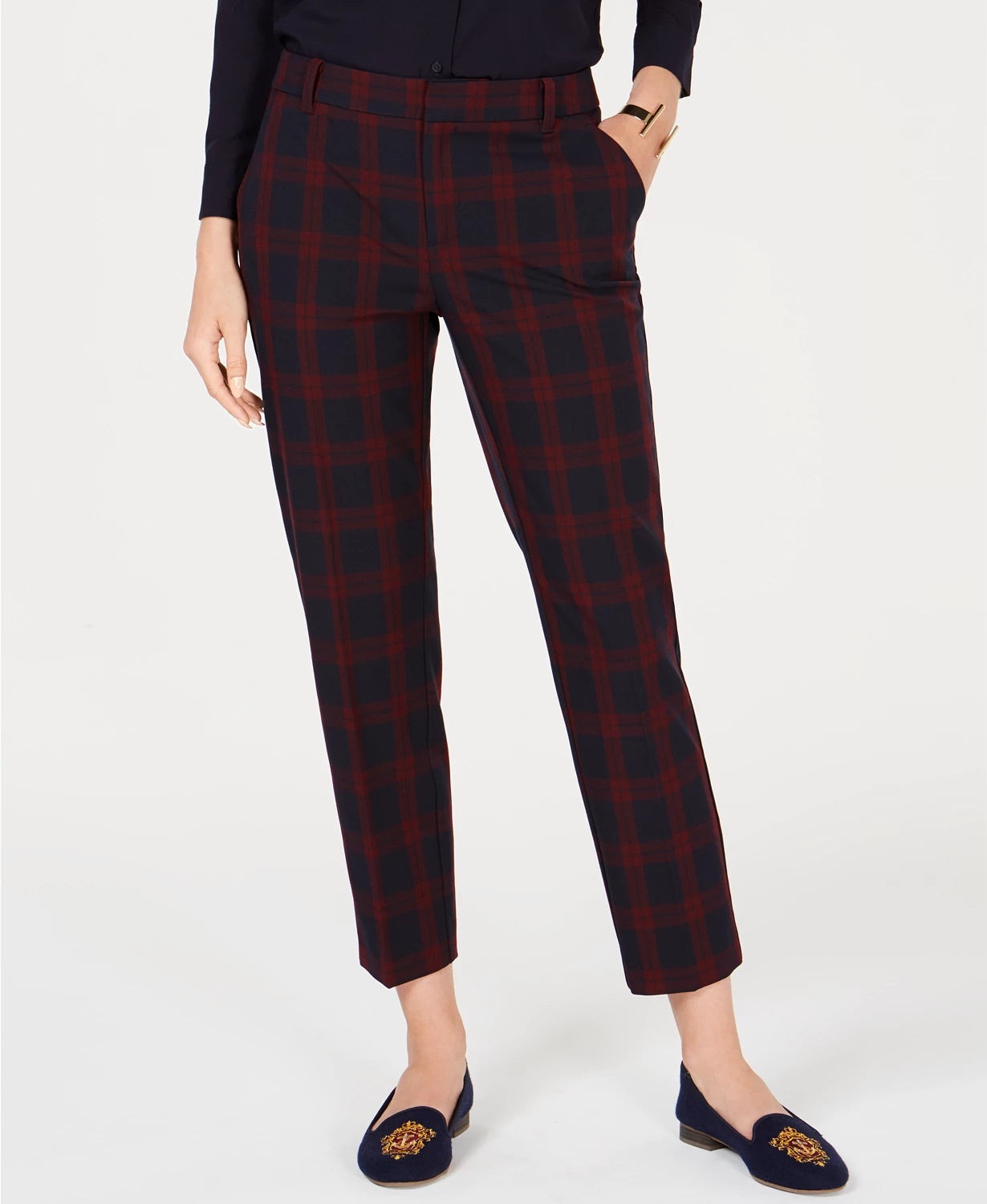 Charter Club Women's Plaid Slim Leg Ankle Pants Blue Size 6