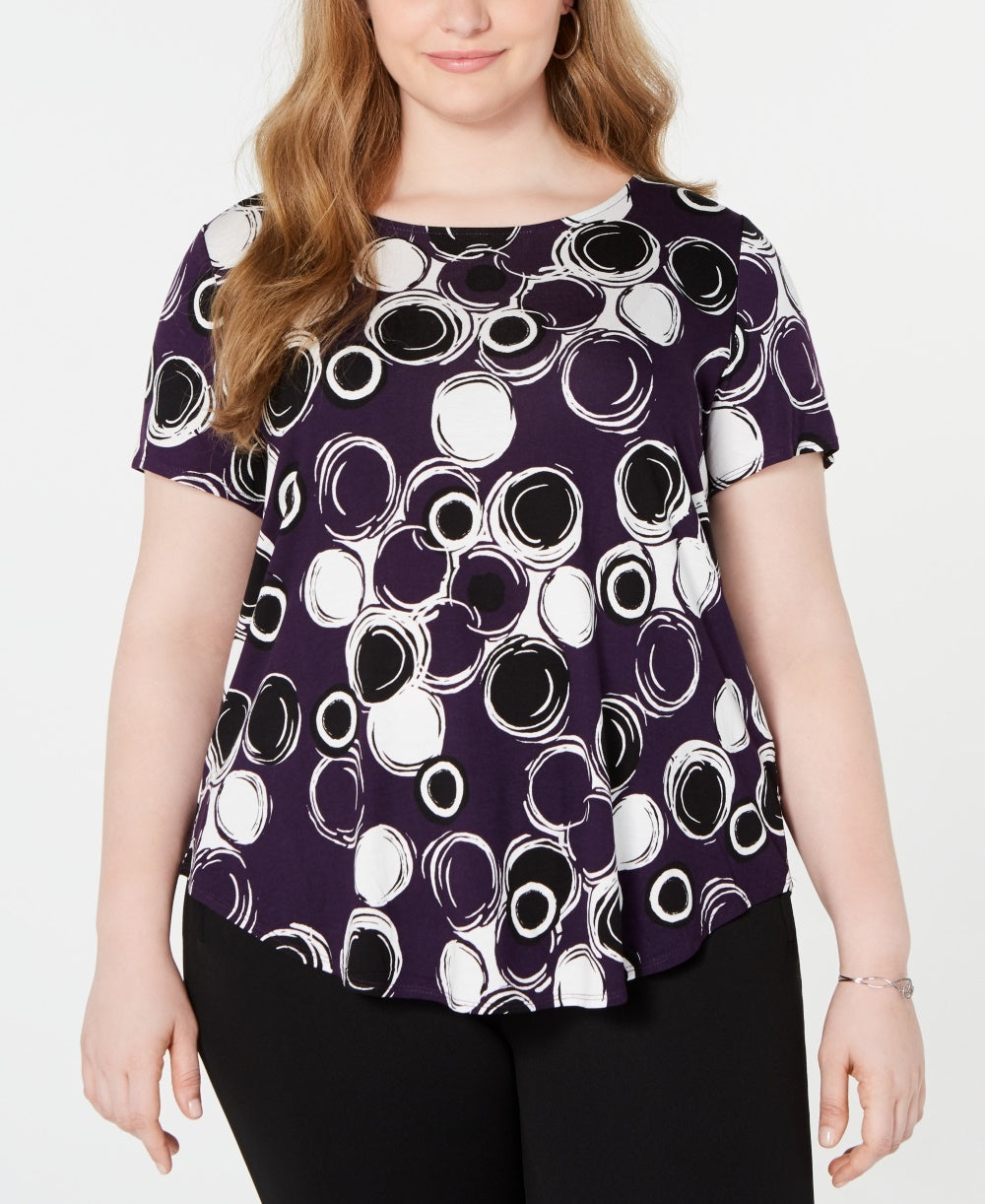 Alfani Women's Plus Size Printed T-Shirt Purple Size 1X