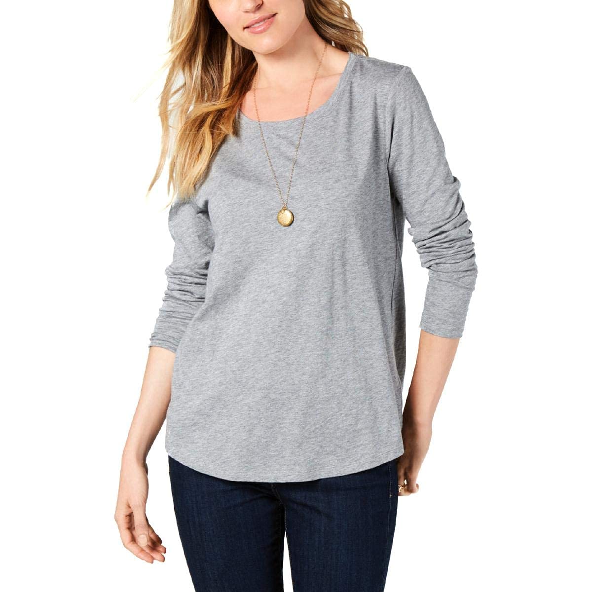 Style & Co Women's Long-Sleeve Crewneck Top Charcoal Size Extra Small