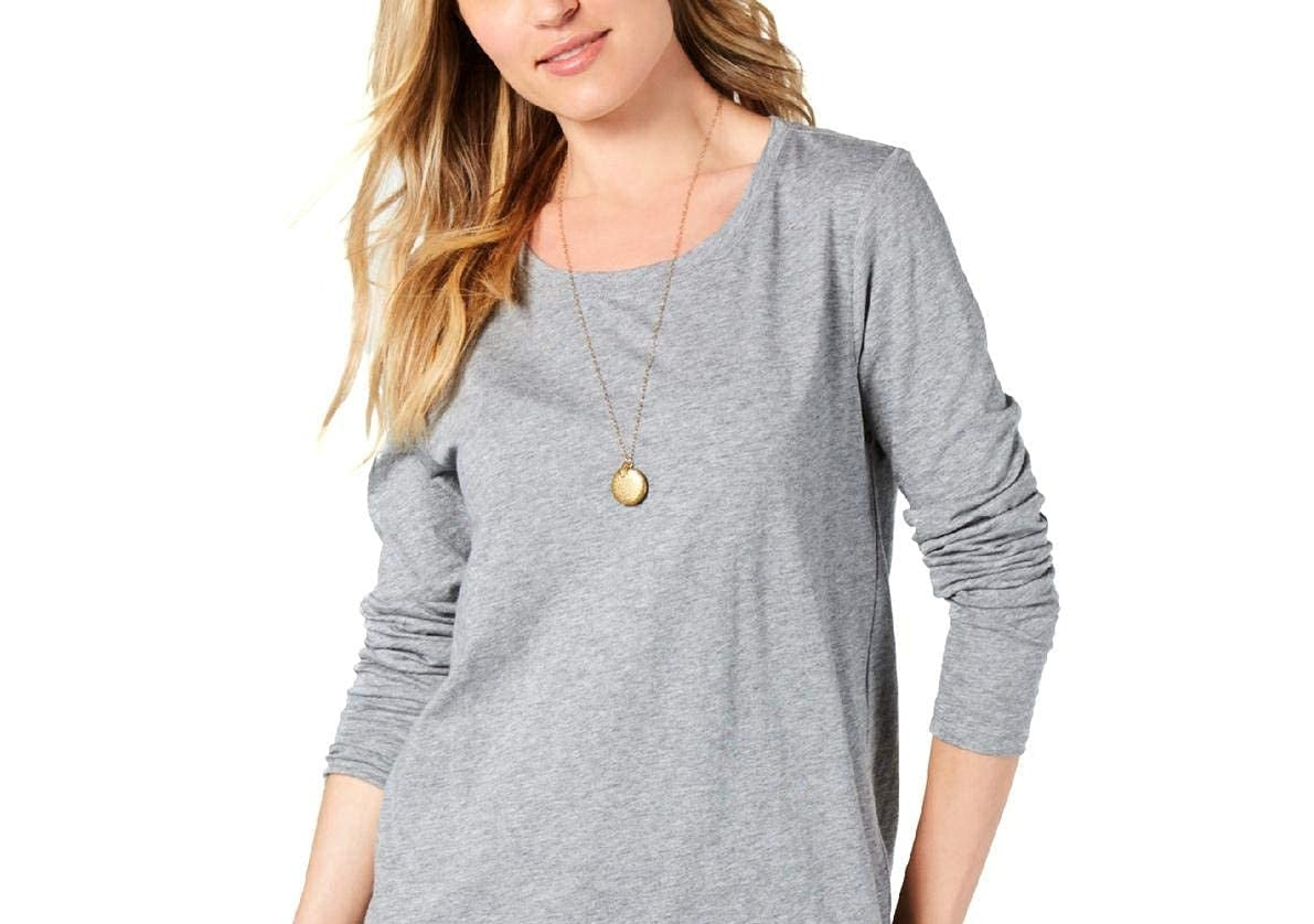 Style & Co Women's Long-Sleeve Crewneck Top Charcoal Size Extra Small