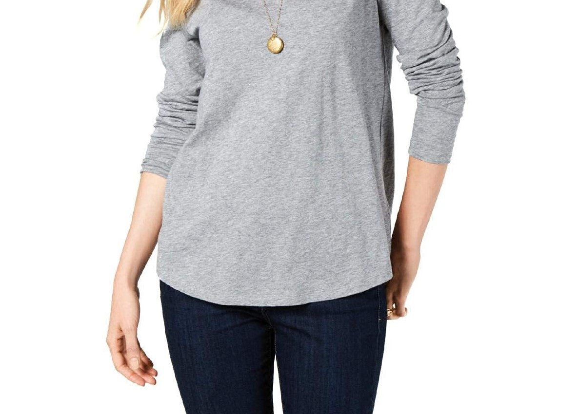 Style & Co Women's Long-Sleeve Crewneck Top Charcoal Size Extra Small