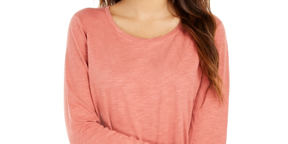 Style & Co Women's Long-Sleeve Crewneck Top Orange Size Large