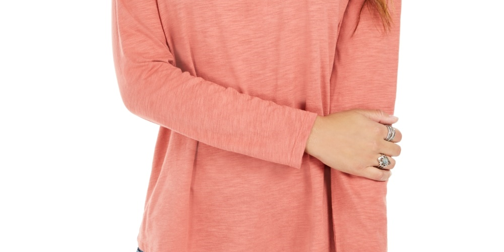 Style & Co Women's Long-Sleeve Crewneck Top Orange Size Large