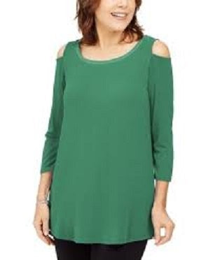 JM Collection Women's Embellished Cold Shoulder Top Green Size Small