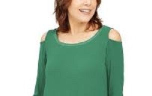 JM Collection Women's Embellished Cold Shoulder Top Green Size Small