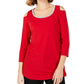 JM Collection Women's Embellished Cold-Shoulder Top Red Size Large