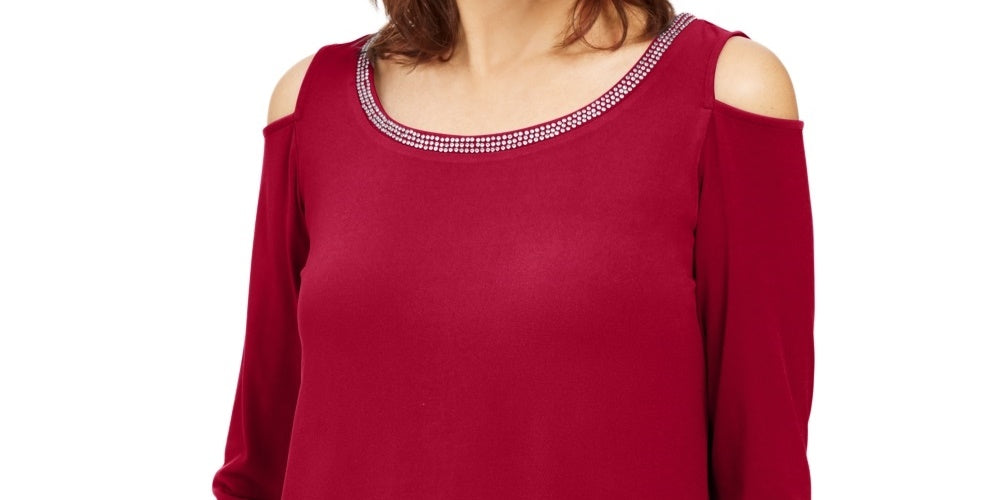 JM Collection Women's Embellished Cold Shoulder Top Red Size X-Large