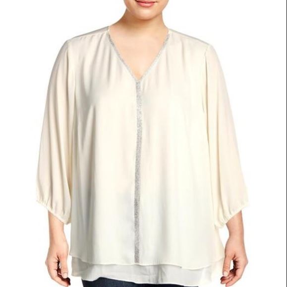 JM Collection Women's Plus Glitter Stripe Top 3X Beige Size 3X