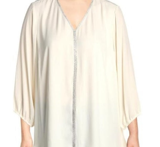JM Collection Women's Plus Glitter Stripe Top 3X Beige Size 3X