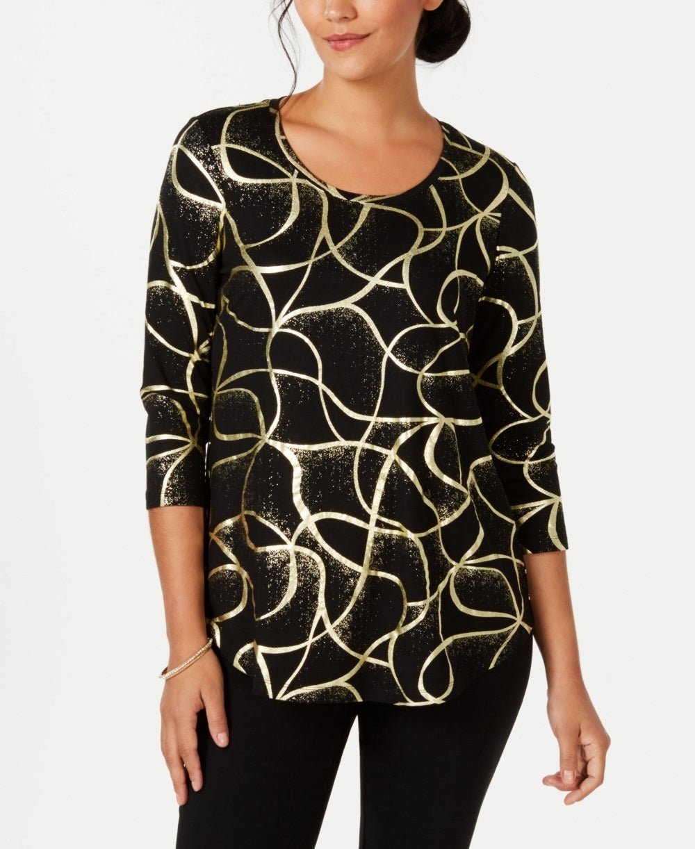 JM Collection Women's Printed T-Shirt Black Size X-Small