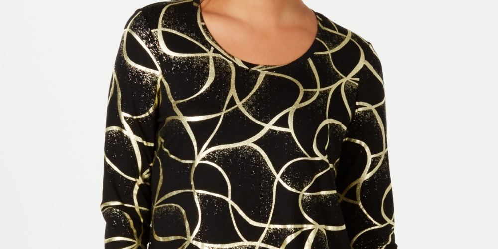 JM Collection Women's Printed T-Shirt Black Size X-Small